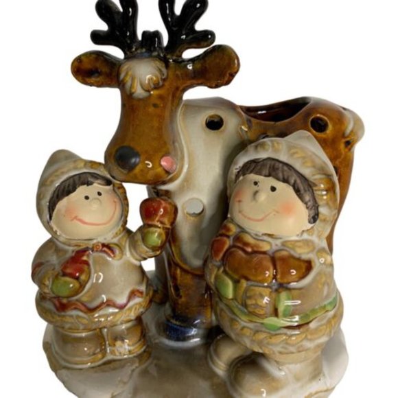 Yankee Candle Kids Feeding a Moose Apples Winter Tealight Candle Holder NWOB - Picture 2 of 6